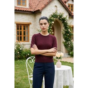 🔸️NWT Burgundy Retro Style Short Sleeve Sweater XLarge
